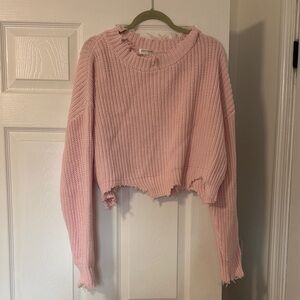 Pink Distressed Knit Sweater